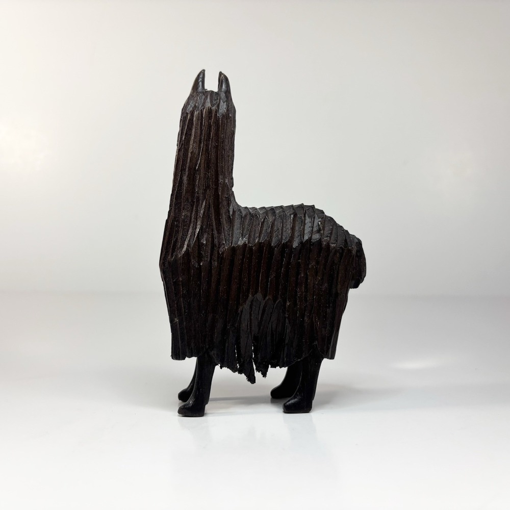 Vtg Boho Home Decor Small Hand Carved Dark Wood Alpaca Figurine Rustic Folk Art - Picture 3 of 6